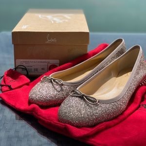 CHRISTIAN LOUBOUTIN Gold Beige La Massine Glitter Spikes Ballet Perle Flats/ NEW